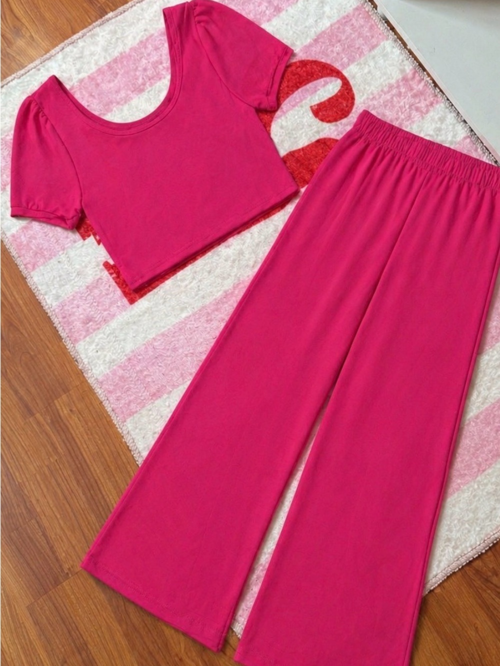womens Hot Pink Crop Top & Wide-Leg coord Set